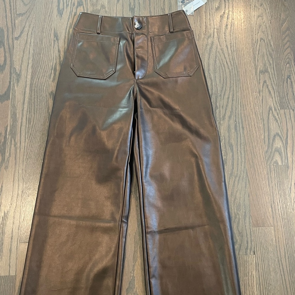 NWT Maeve Anthropologie Colette Cropped Wide-Leg Brown Metallic Leather Pants